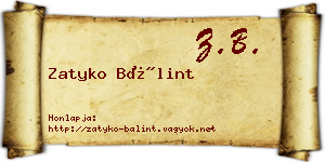 Zatyko Bálint névjegykártya